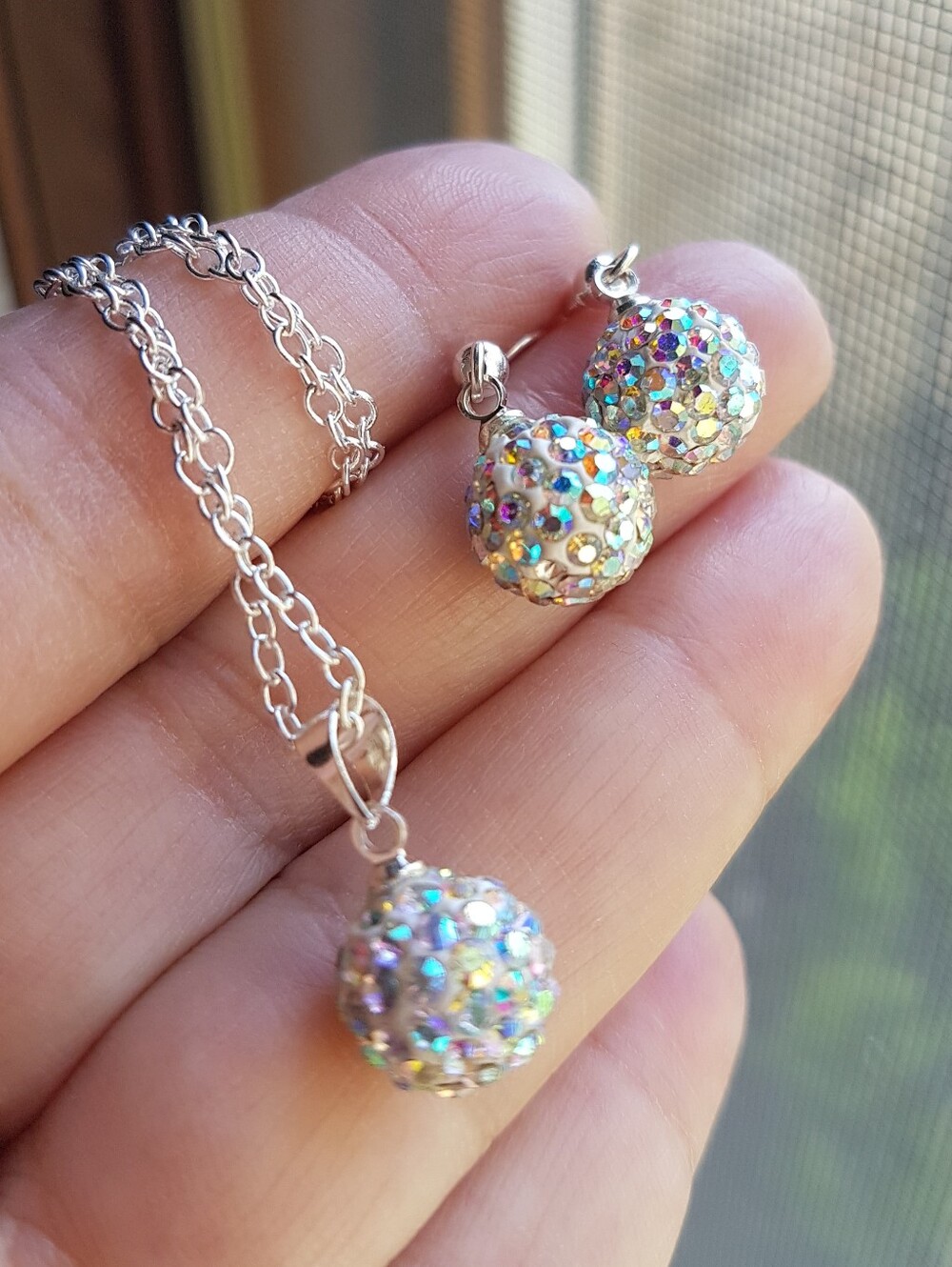 Swarovski Elements 925 Sterling Silver Aurora Borealis Disco Ball Necklace NEW - Picture 11 of 16